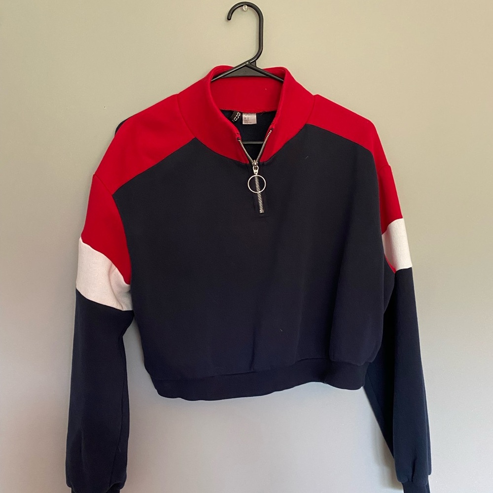 H&M Red and Black Colorblock Top